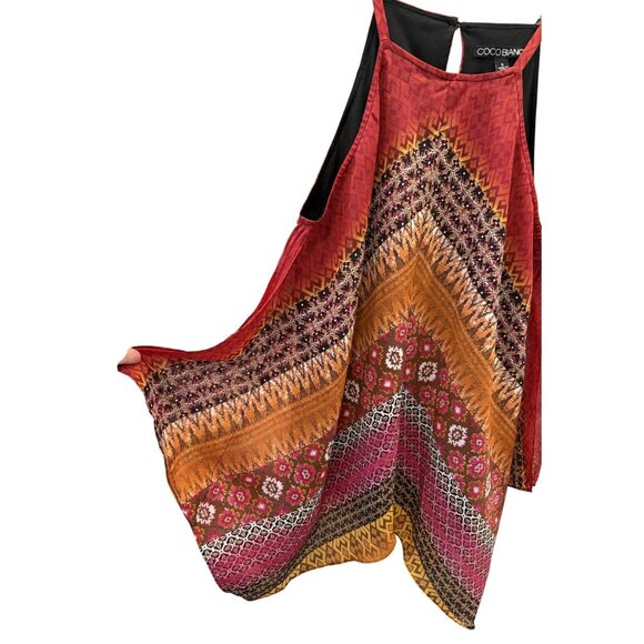 Coco Bianco Boho Print Halter Tunic Top S Multicolor Orange Pink  Festival EUC - Picture 3 of 6